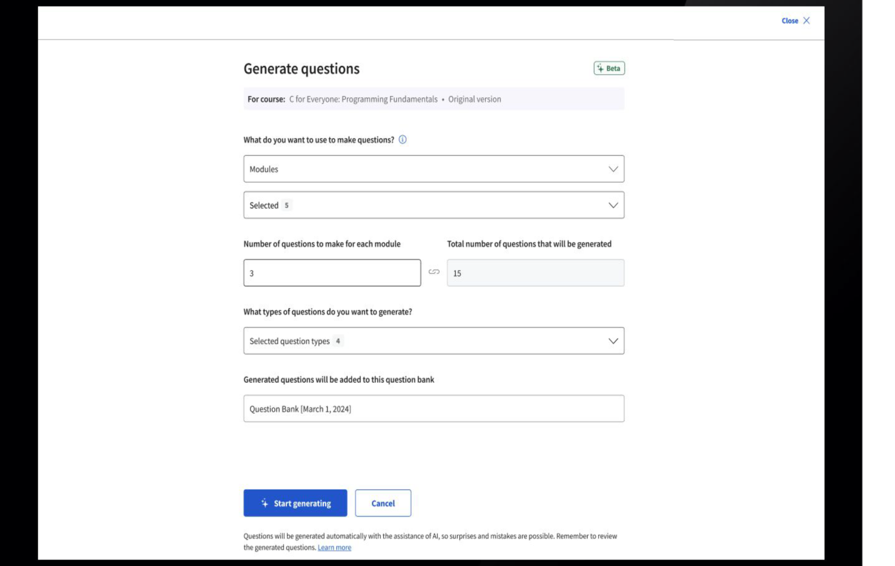 A computer screen showcases a template for teachers to fill out, including number of questions and types of questions 